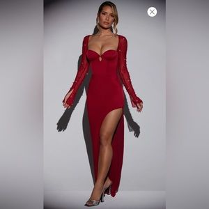 Oh Polly SAN MARINO Embellished Side Split Maxi Dress in Red